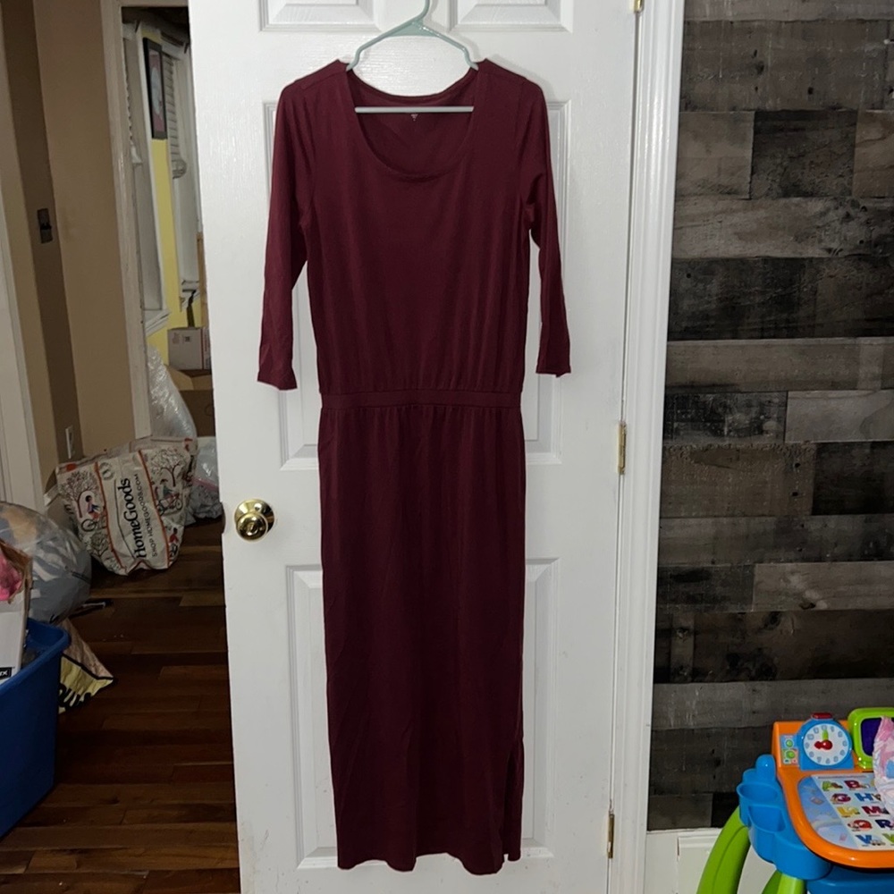 Garnet Hill Burgundy Easy Knit MIDI Organic Pima Cotton Dress Size Small